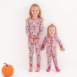 Halloween Witch Sisters Smell Children Purple Baby Bamboo Zipper Romper Pajamas