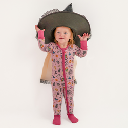 Halloween Witch Sisters Smell Children Purple Baby Bamboo Zipper Romper Pajamas