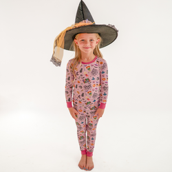 Halloween Witch Sisters Smell Children Purple Kids Bamboo Two-Piece Pajama Set