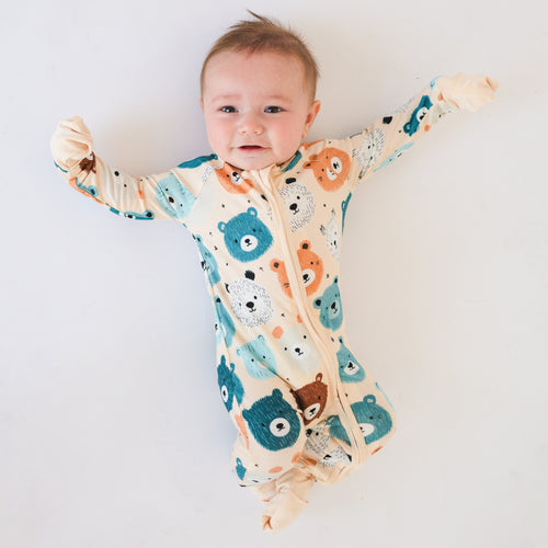 Fluffy Bear Head Print Bamboo Zippy Sleeper