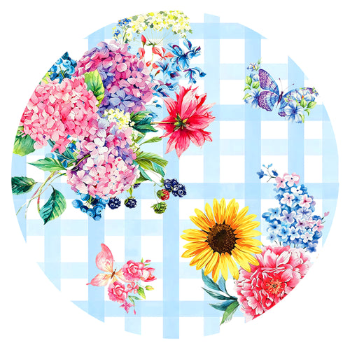 Gingham Garden Bouquet Blue Kids Bamboo Two-Piece Pajama Set