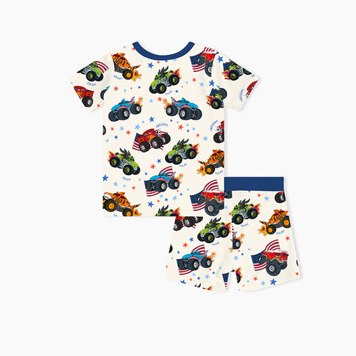 4th of July × Monster Truck Kids Bamboo Short Two-Piece Pajama Set