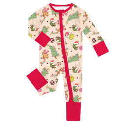 Christmas Green Guy Deer Baby Bamboo Zipper Romper