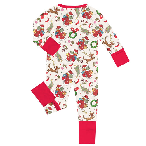 Christmas Green Guy Gift Print Bamboo Zippy Pajamas Romper