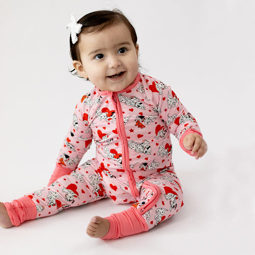 FancyPrince Valentine Heart Dalmatians Baby Bamboo Zipper Romper Pajamas