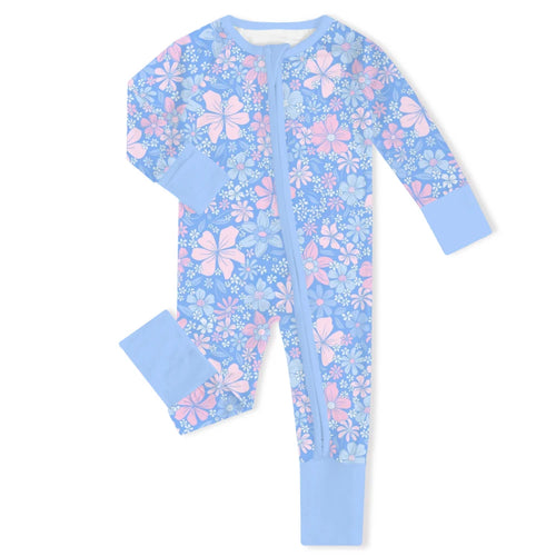 Spring Petal Party Bamboo Zipper Romper Pajamas