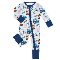 FancyPrince Animal Car Baby Bamboo Blue Zipper Romper Pajamas