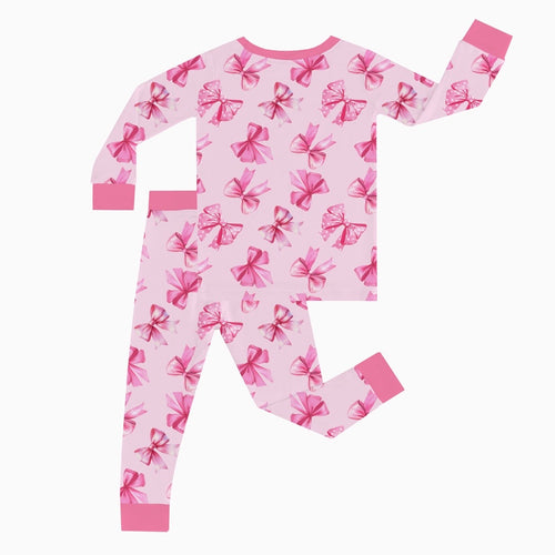 [New & Sale] Valentine's Day Pink Bow Kid Bamboo Two-Piece Pajama Set