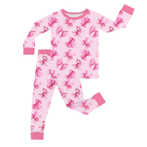 [New & Sale] Valentine's Day Pink Bow Kid Bamboo Two-Piece Pajama Set