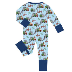 FancyPrince Animal Car Farm Baby Bamboo Blue Zipper Romper Pajamas