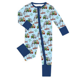 FancyPrince Animal Car Farm Baby Bamboo Blue Zipper Romper Pajamas