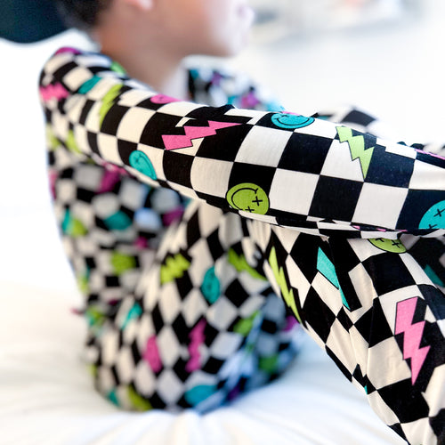 Checkered Smiley Face Pattern Long Sleeve Pajama Set