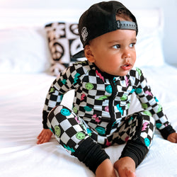 Checkered Smiley Face Bamboo Baby Zippy