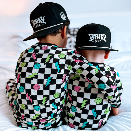 Checkered Smiley Face Pattern Long Sleeve Pajama Set