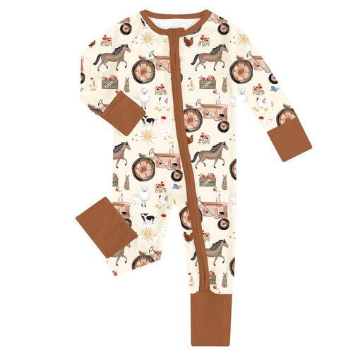 🔥New Deals FancyPrince Animal Farm Life Baby Bamboo Zipper Romper Pajamas