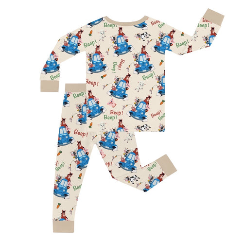 FancyPrince Animal Car Carrot Kid Beige Bamboo Two-Piece Pajama Set