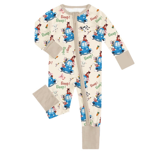 FancyPrince Animal Car Carrot Baby Bamboo Beige Zipper Romper Pajamas