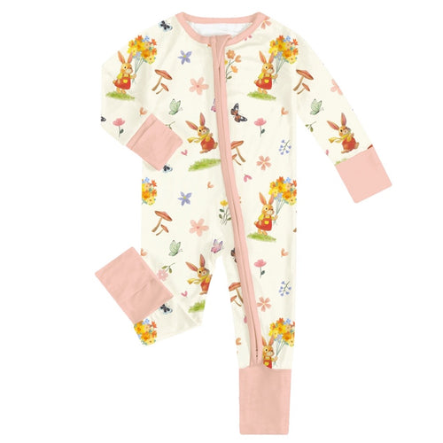 FancyPrince Rabbit Flower Baby Bamboo Zipper Romper Pajamas