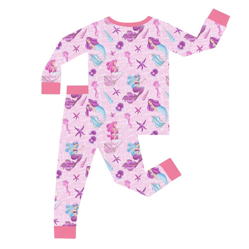 🔥New Deals FancyPrince Mermaid Starfish Seahorse Kid Bamboo Two-Piece Pajama Set