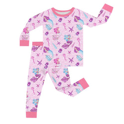 🔥New Deals FancyPrince Mermaid Starfish Seahorse Kid Bamboo Two-Piece Pajama Set