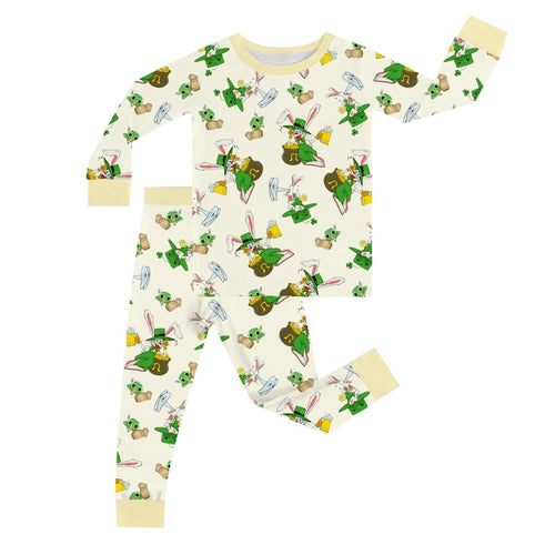 FancyPrince St. Patrick's Day Bunny Beer Kid Bamboo Two-Piece Pajama Set