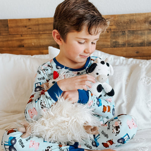 FancyPrince Animal Car Kid Blue Bamboo Two-Piece Pajama Set