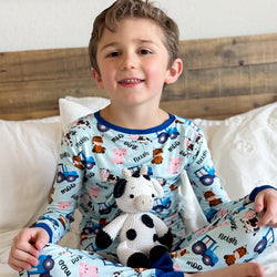 FancyPrince Animal Car Kid Blue Bamboo Two-Piece Pajama Set