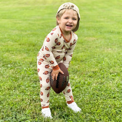 Brown American Football Kids Bamboo 2 Pieces Pajama Set