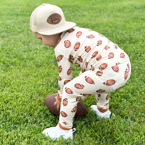 Brown American Football Kids Bamboo 2 Pieces Pajama Set