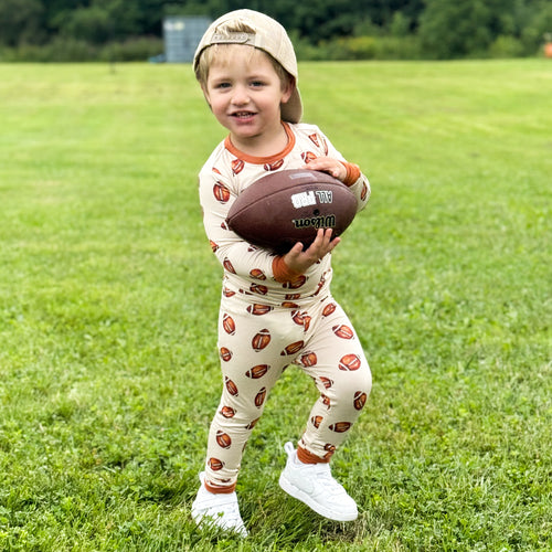 Brown American Football Kids Bamboo 2 Pieces Pajama Set