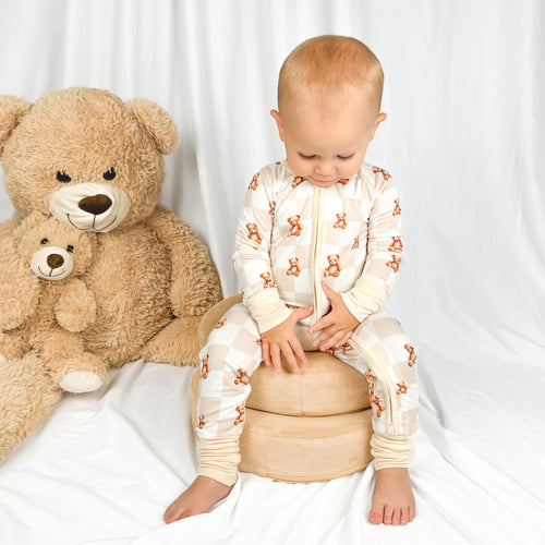 Bear & Checkerboard Pattern Bamboo Baby Sleeper