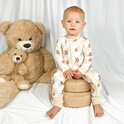 Bear & Checkerboard Pattern Bamboo Baby Sleeper