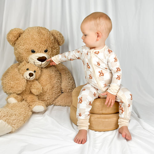 Bear & Checkerboard Pattern Bamboo Baby Sleeper