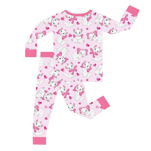 FancyPrince Valentine's Day Bow Cat Kid Bamboo Two-Piece Pajama Set