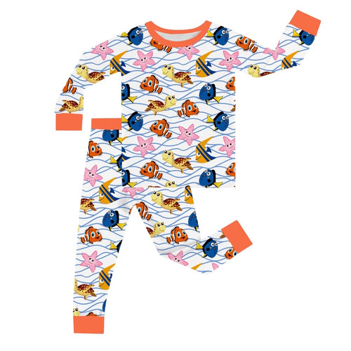 FancyPrince Marine Animals Kids Orange Bamboo Two-Piece Pajama Set