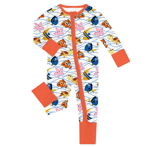 FancyPrince Marine Animals Orange Baby Bamboo Zipper Romper Pajamas