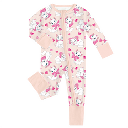 FancyPrince Valentine's Day Bow Cat Bamboo Light Pink Zipper Romper Pajamas