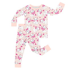 FancyPrince Valentine's Day Bow Cat Kid Light Pink Bamboo Two-Piece Pajama Set