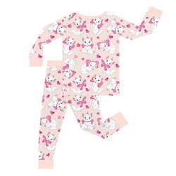 FancyPrince Valentine's Day Bow Cat Kid Light Pink Bamboo Two-Piece Pajama Set