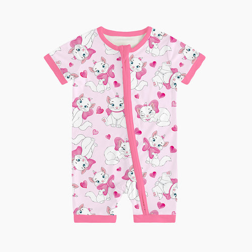 FancyPrince Valentine's Day Bow Cat Bamboo Short Zipper Romper Pajamas