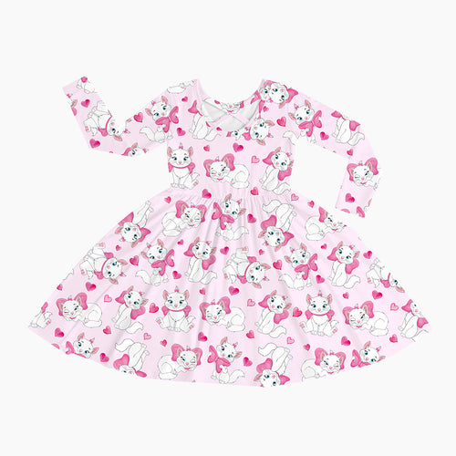 FancyPrince Valentine's Day Girl's Bow Cat Kid Bamboo Long Sleeve Dress