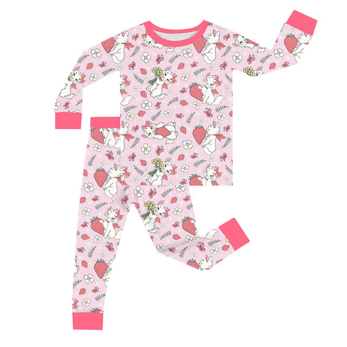 FancyPrince Valentine Strawberry Bow Cat Kid Bamboo Two-Piece Pajama Set