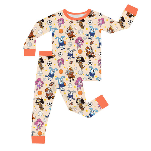 FancyPrince Dog Football Kid Bamboo Two-Piece Pajama Set