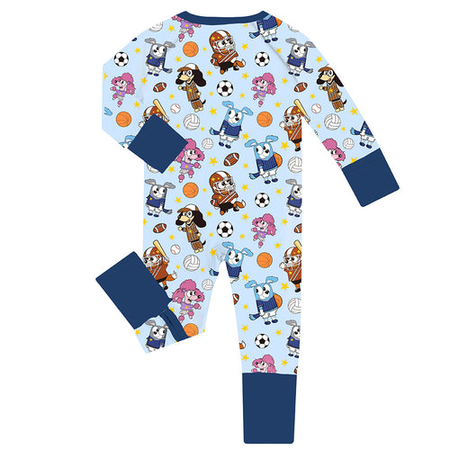 FancyPrince Dog Football Baby Bamboo Zipper Romper Pajamas