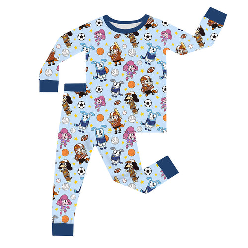 FancyPrince Dog Football Kid Bamboo Two-Piece Pajama Set