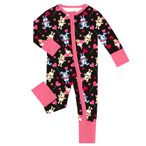 FancyPrince Valentine Heart Dog Baby Bamboo Zipper Romper Pajamas