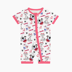 FancyPrince Valentine Dalmatians Bamboo Short Zipper Romper Pajamas