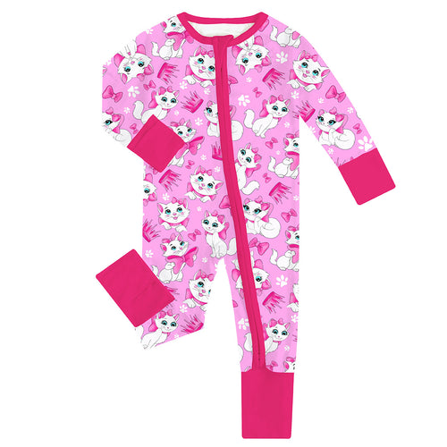 FancyPrince Valentine Cute Bow Cat Bamboo Zipper Romper Pajamas