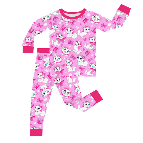 FancyPrince Valentine Cute Bow Cat Kid Bamboo Two-Piece Pajama Set