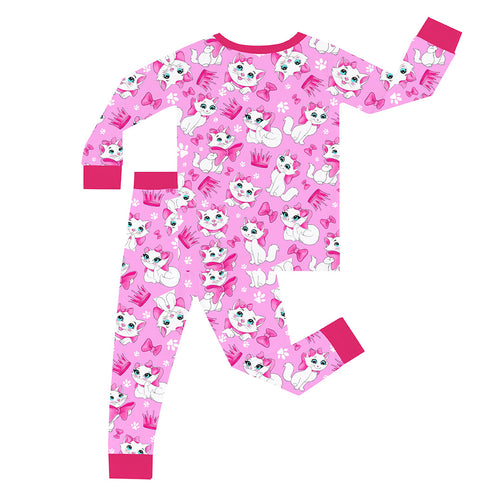 FancyPrince Valentine Cute Bow Cat Kid Bamboo Two-Piece Pajama Set